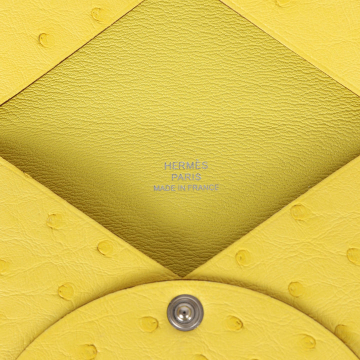 Top quality Hermes Calvi Card Holder Jaune Citron Ostrich Palladium Hardware