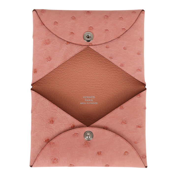 Top quality Hermes Calvi Card Holder Terre Cuite Ostrich Palladium Hardware