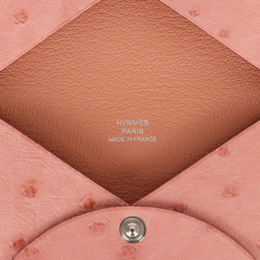 Top quality Hermes Calvi Card Holder Terre Cuite Ostrich Palladium Hardware