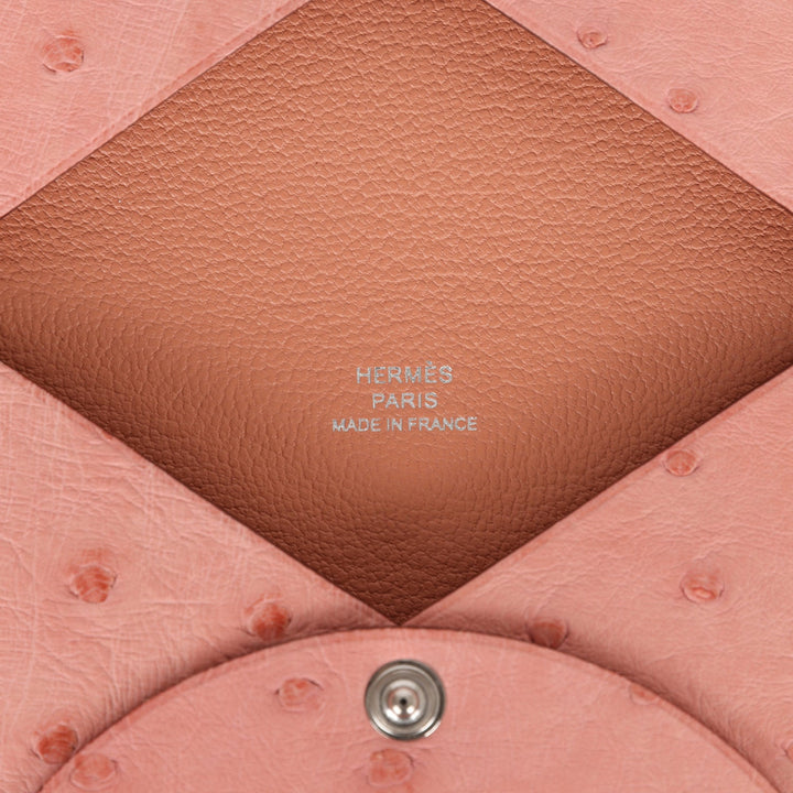 Top quality Hermes Calvi Card Holder Terre Cuite Ostrich Palladium Hardware