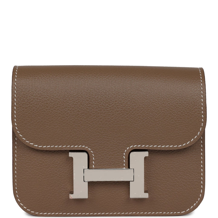 Top quality Hermes Constance Slim Wallet Etoupe Evercolor Palladium Hardware