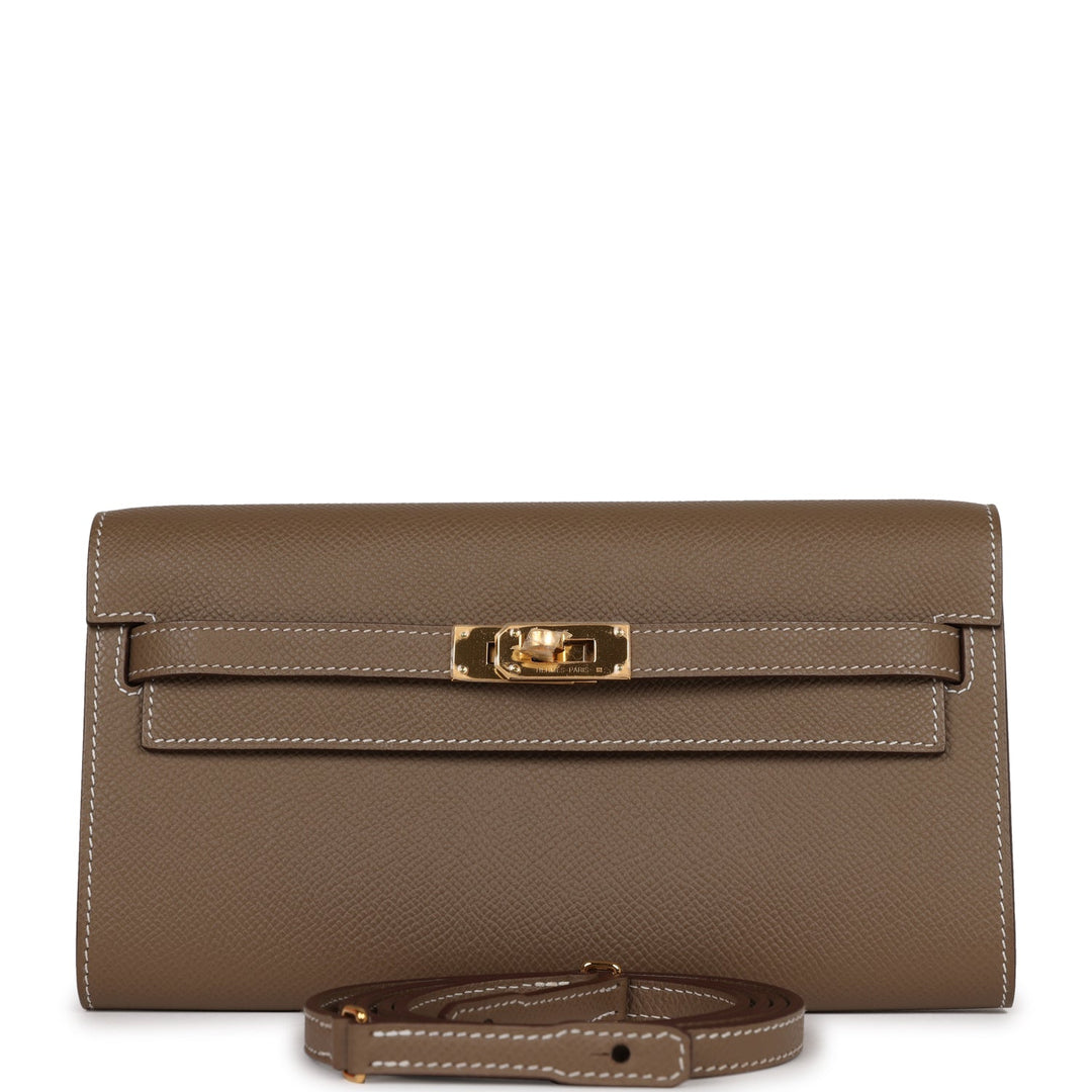 Top quality Hermes Kelly Wallet To Go Etoupe Epsom Gold Hardware