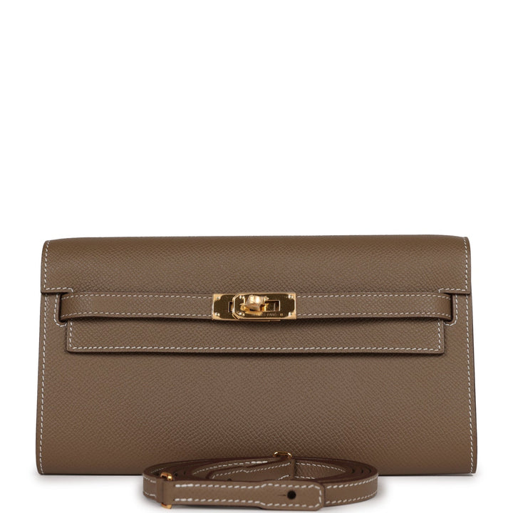 Top quality Hermes Kelly Wallet To Go Etoupe Epsom Gold Hardware