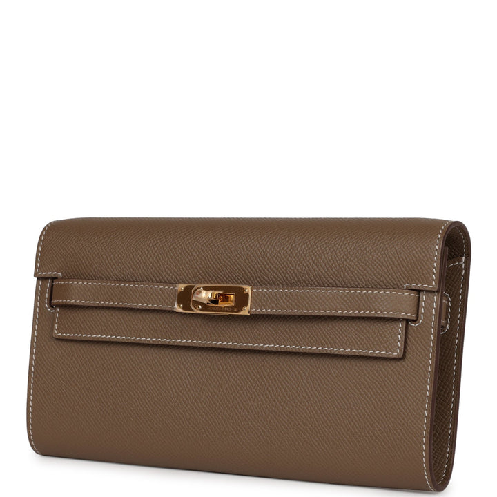 Top quality Hermes Kelly Wallet To Go Etoupe Epsom Gold Hardware