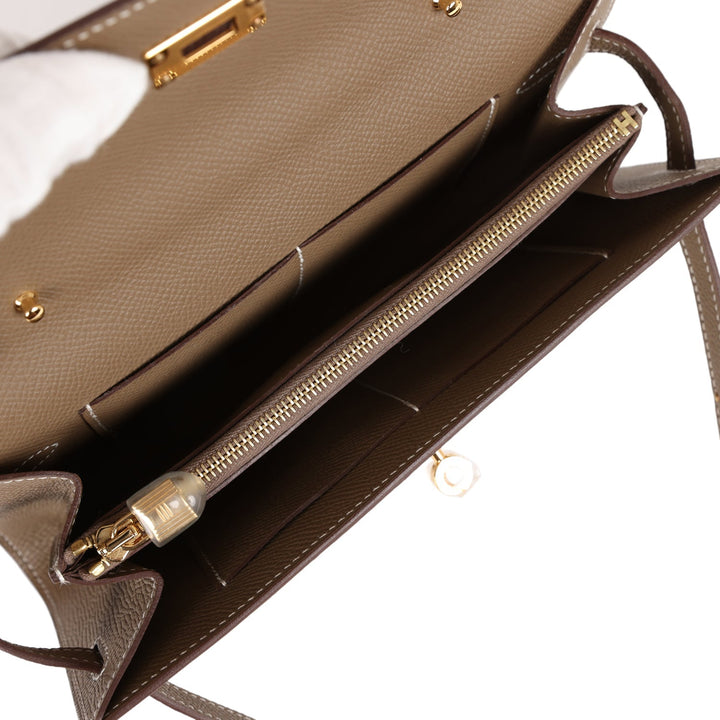 Top quality Hermes Kelly Wallet To Go Etoupe Epsom Gold Hardware