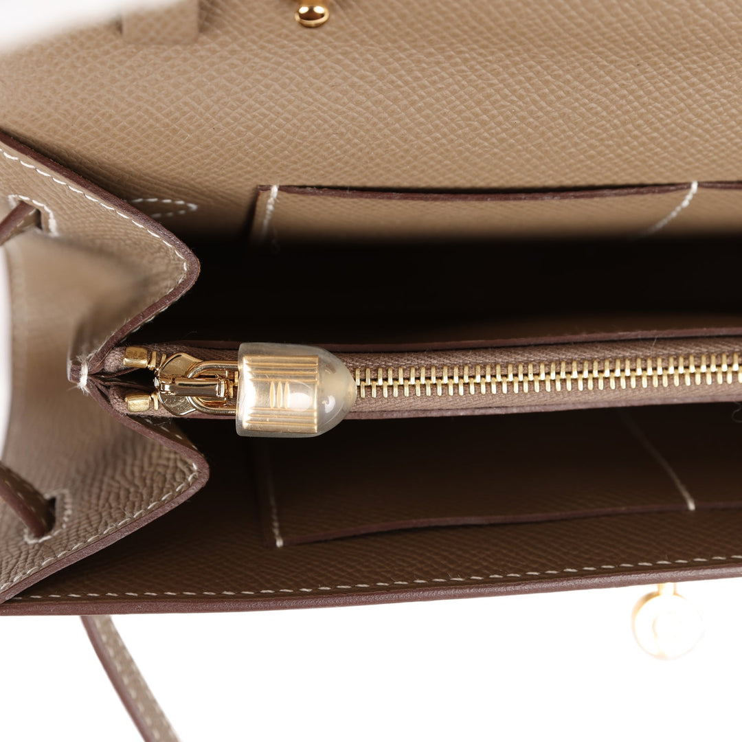 Top quality Hermes Kelly Wallet To Go Etoupe Epsom Gold Hardware