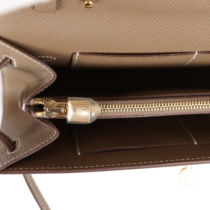 Top quality Hermes Kelly Wallet To Go Etoupe Epsom Gold Hardware