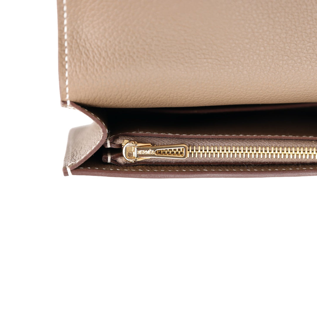 Top quality Hermes Roulis Slim Wallet Etoupe Evercolor Gold Hardware