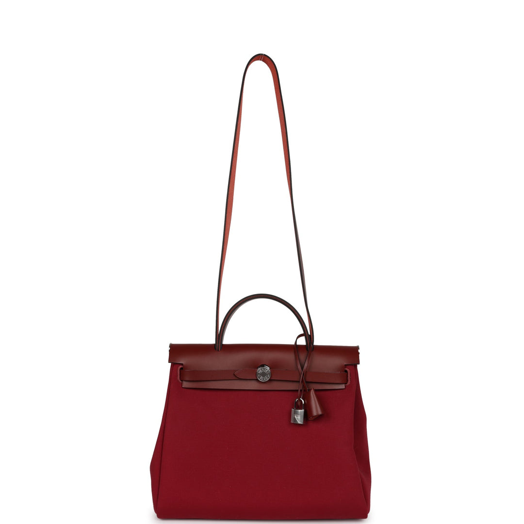 Top quality Hermes Herbag Zip Pm 31 Tri-Color Bubblegum/Rouge H/Rubis Toile and Vache Hunter Palladium Hardware