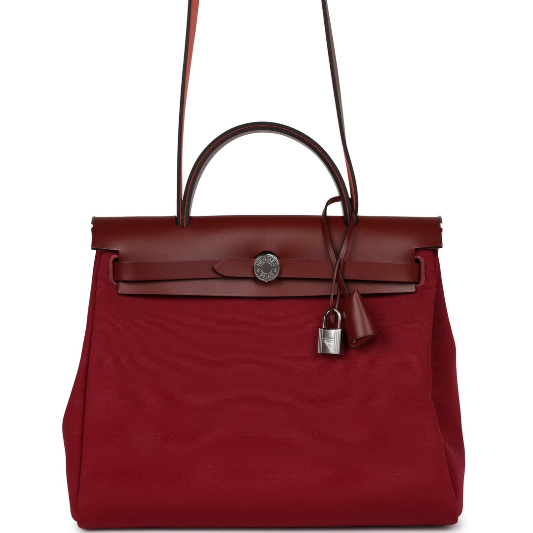 Top quality Hermes Herbag Zip Pm 31 Tri-Color Bubblegum/Rouge H/Rubis Toile and Vache Hunter Palladium Hardware