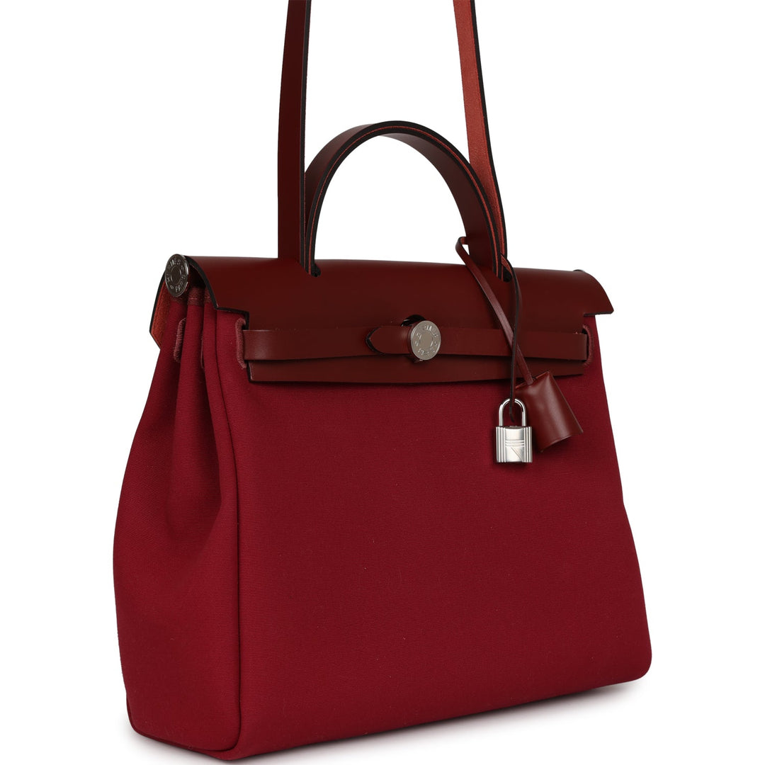 Top quality Hermes Herbag Zip Pm 31 Tri-Color Bubblegum/Rouge H/Rubis Toile and Vache Hunter Palladium Hardware