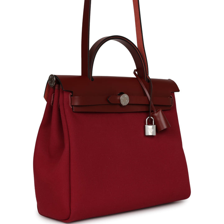 Top quality Hermes Herbag Zip Pm 31 Tri-Color Bubblegum/Rouge H/Rubis Toile and Vache Hunter Palladium Hardware