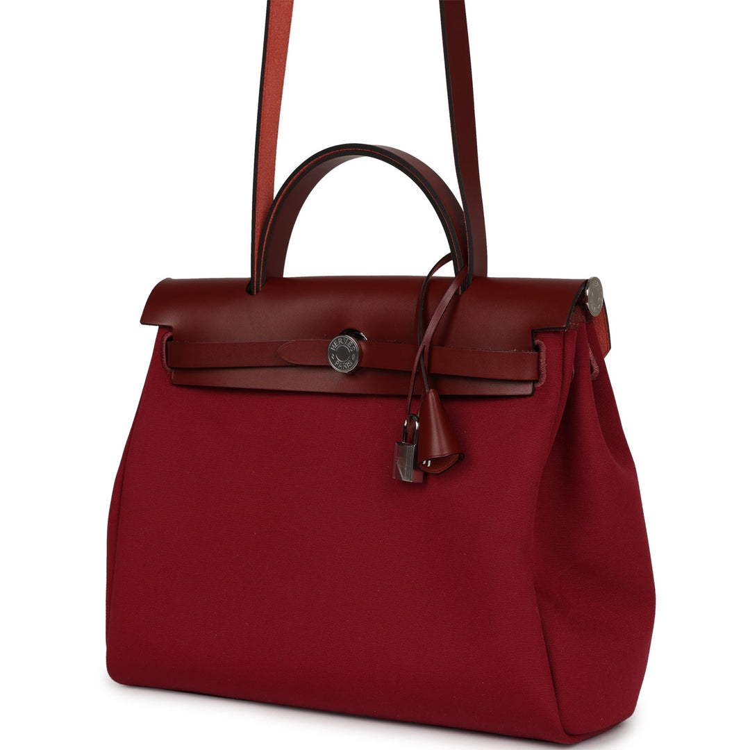 Top quality Hermes Herbag Zip Pm 31 Tri-Color Bubblegum/Rouge H/Rubis Toile and Vache Hunter Palladium Hardware