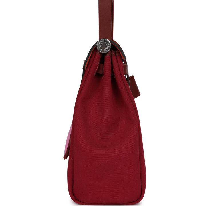Top quality Hermes Herbag Zip Pm 31 Tri-Color Bubblegum/Rouge H/Rubis Toile and Vache Hunter Palladium Hardware