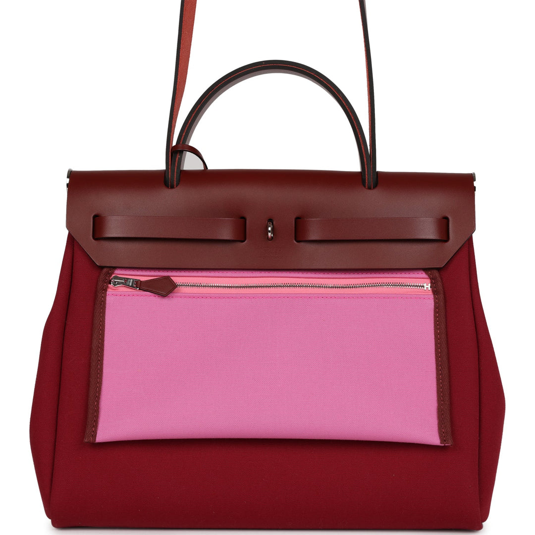 Top quality Hermes Herbag Zip Pm 31 Tri-Color Bubblegum/Rouge H/Rubis Toile and Vache Hunter Palladium Hardware