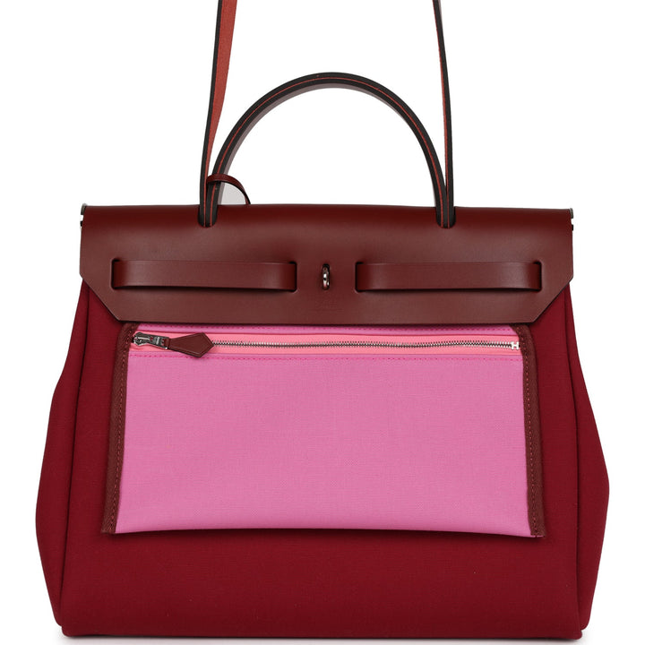 Top quality Hermes Herbag Zip Pm 31 Tri-Color Bubblegum/Rouge H/Rubis Toile and Vache Hunter Palladium Hardware
