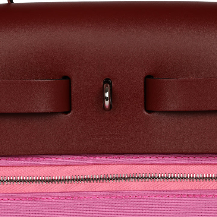 Hermes Herbag Zip Pm 31 Tri-Color Bubblegum/Rouge H/Rubis Toile and Vache Hunter Palladium Hardware