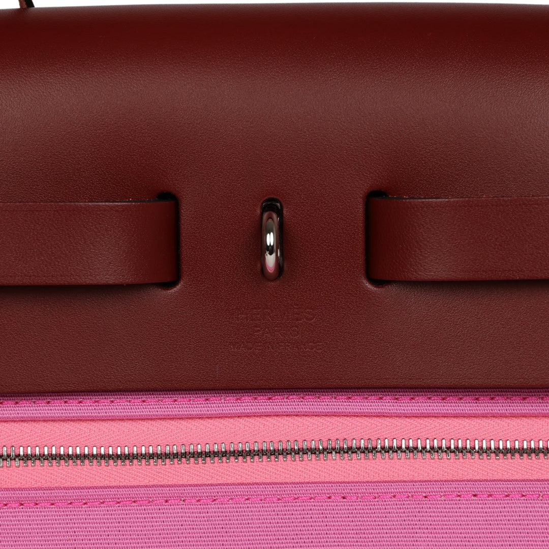 Top quality Hermes Herbag Zip Pm 31 Tri-Color Bubblegum/Rouge H/Rubis Toile and Vache Hunter Palladium Hardware