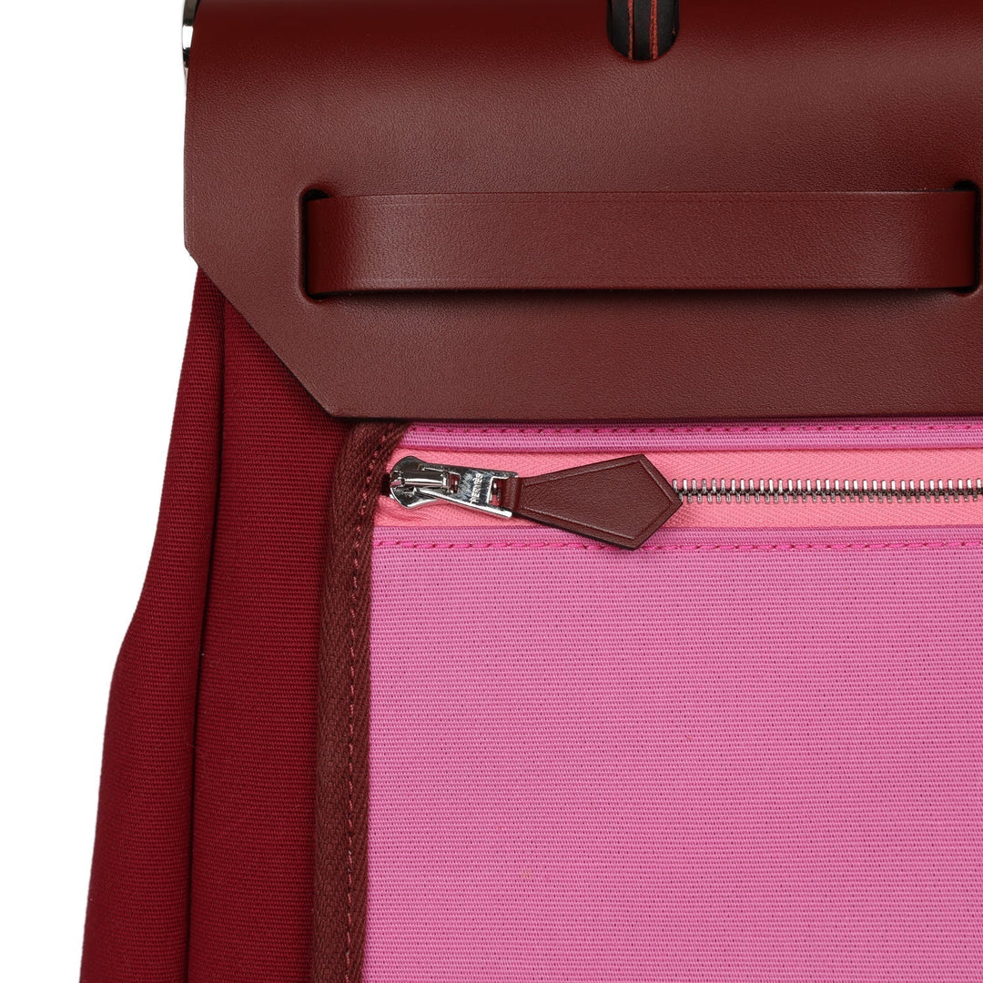 Top quality Hermes Herbag Zip Pm 31 Tri-Color Bubblegum/Rouge H/Rubis Toile and Vache Hunter Palladium Hardware