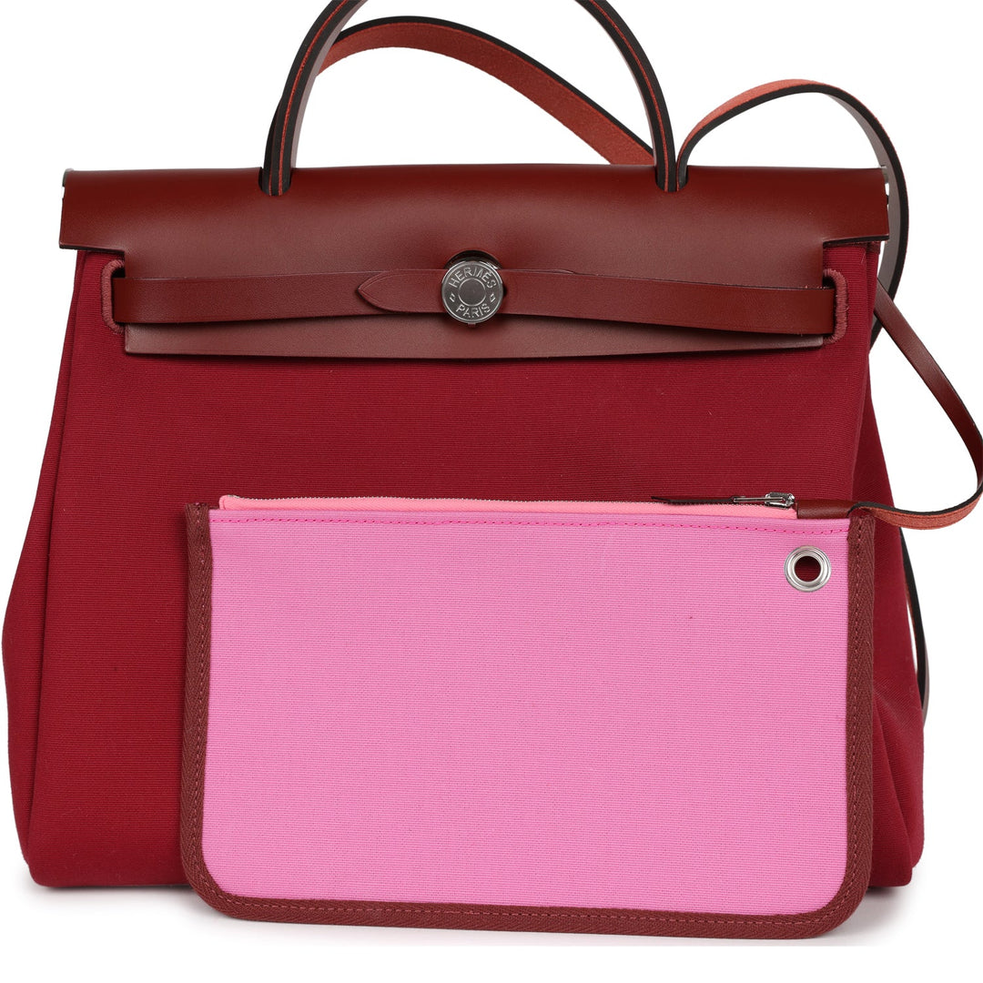 Top quality Hermes Herbag Zip Pm 31 Tri-Color Bubblegum/Rouge H/Rubis Toile and Vache Hunter Palladium Hardware