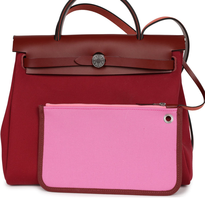 Top quality Hermes Herbag Zip Pm 31 Tri-Color Bubblegum/Rouge H/Rubis Toile and Vache Hunter Palladium Hardware