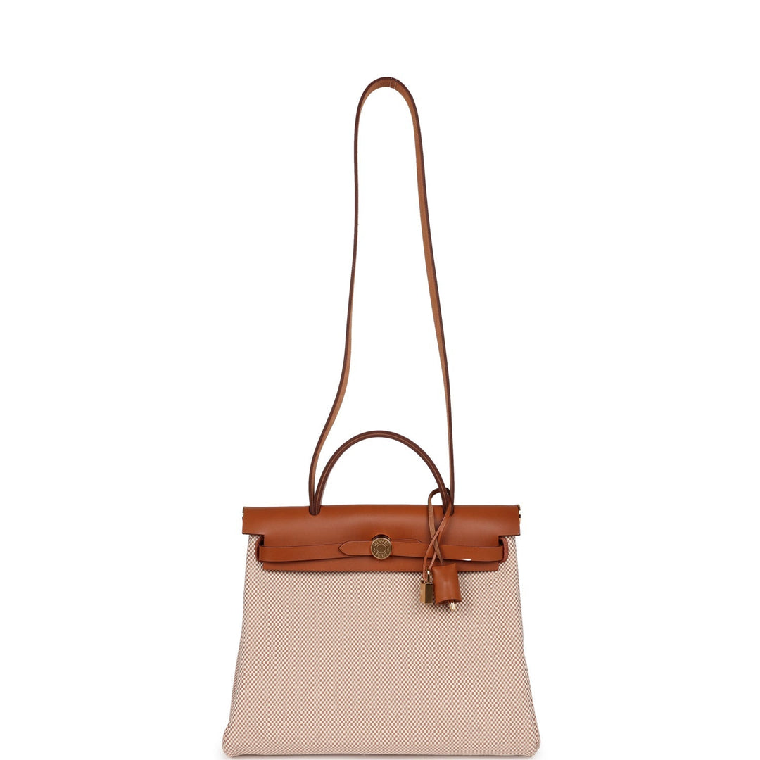 Top quality Hermes Herbag Zip Pm 31 Ecru Beige and Naturel Viking Criss Toile Fauve Hunter Gold Hardware