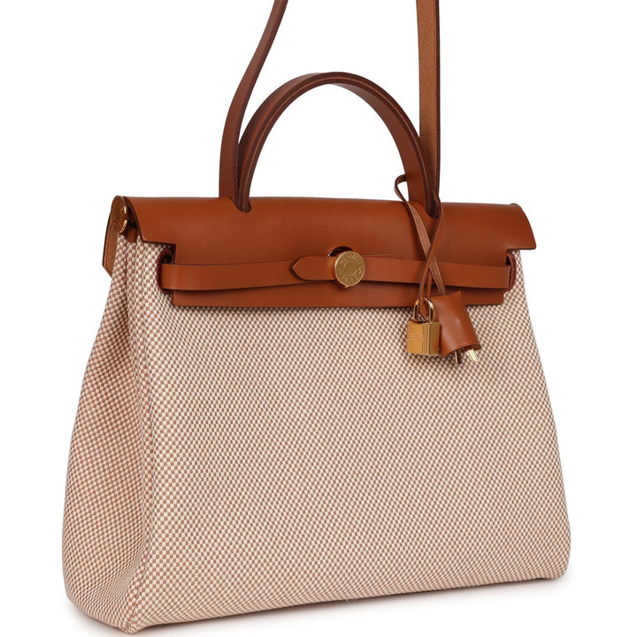 Top quality Hermes Herbag Zip Pm 31 Ecru Beige and Naturel Viking Criss Toile Fauve Hunter Gold Hardware