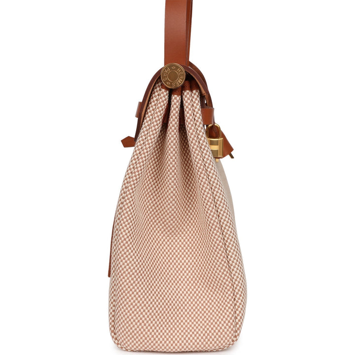 Top quality Hermes Herbag Zip Pm 31 Ecru Beige and Naturel Viking Criss Toile Fauve Hunter Gold Hardware