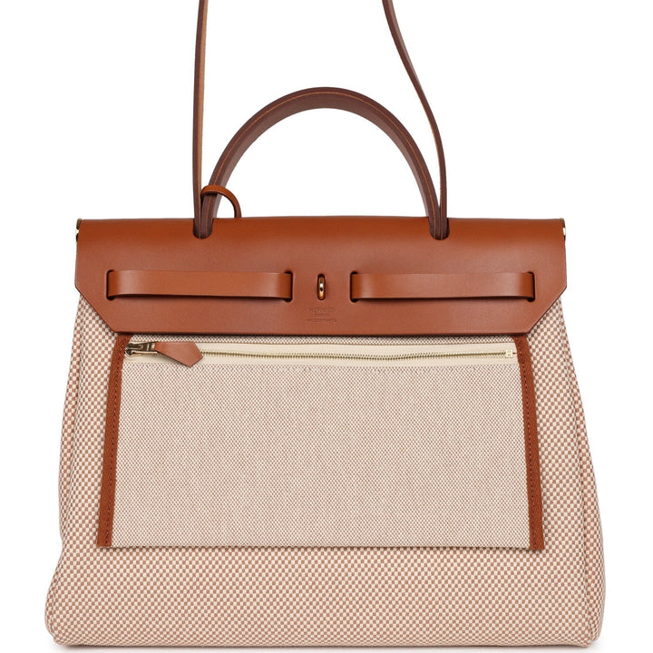 Top quality Hermes Herbag Zip Pm 31 Ecru Beige and Naturel Viking Criss Toile Fauve Hunter Gold Hardware