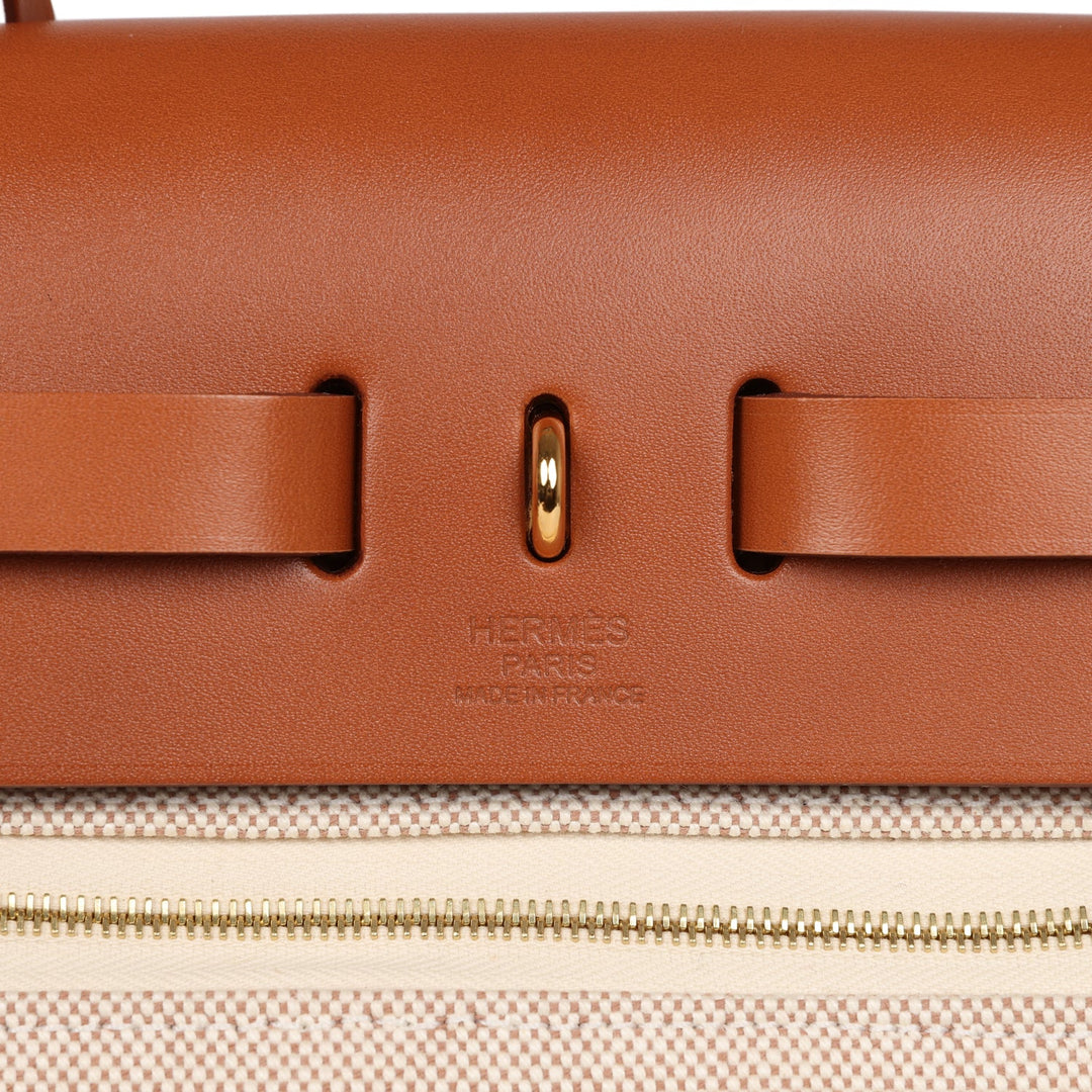 Top quality Hermes Herbag Zip Pm 31 Ecru Beige and Naturel Viking Criss Toile Fauve Hunter Gold Hardware