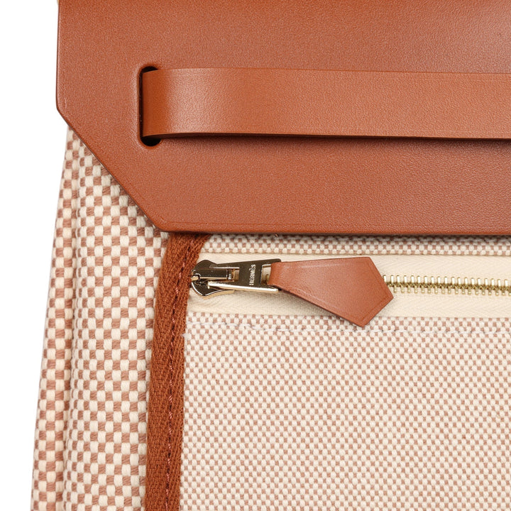 Top quality Hermes Herbag Zip Pm 31 Ecru Beige and Naturel Viking Criss Toile Fauve Hunter Gold Hardware