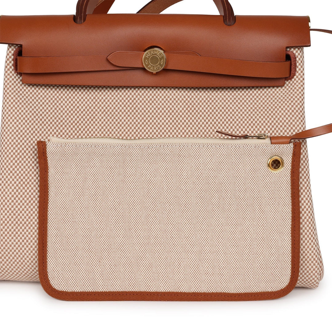 Top quality Hermes Herbag Zip Pm 31 Ecru Beige and Naturel Viking Criss Toile Fauve Hunter Gold Hardware
