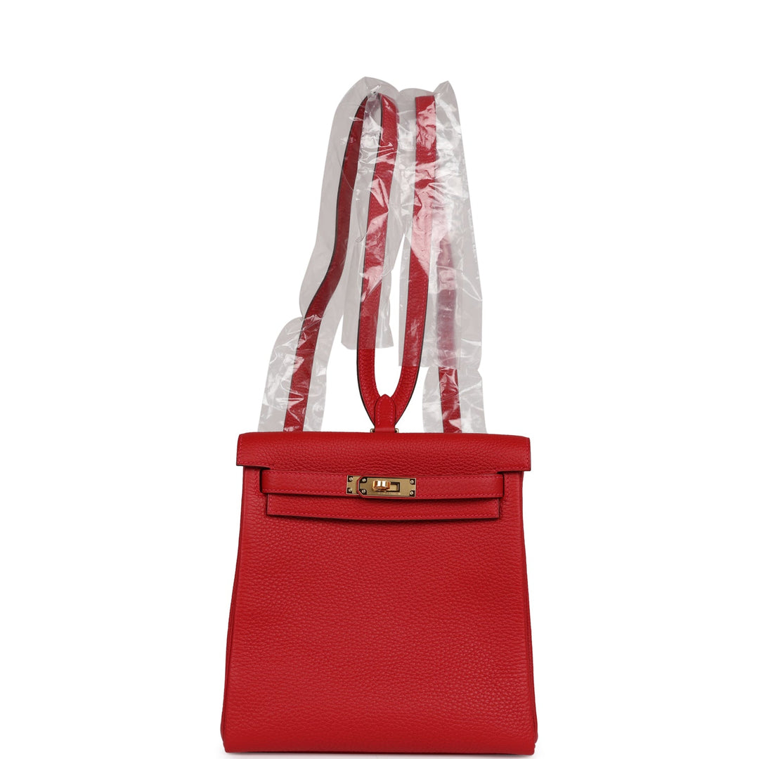 Top quality Hermes Kelly Ado II Backpack Rouge Casaque Clemence Gold Hardware