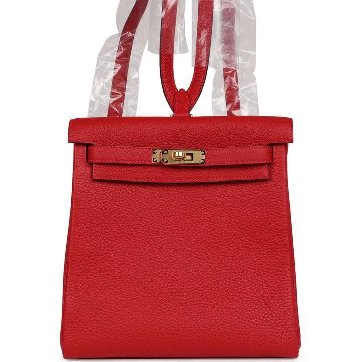 Top quality Hermes Kelly Ado II Backpack Rouge Casaque Clemence Gold Hardware