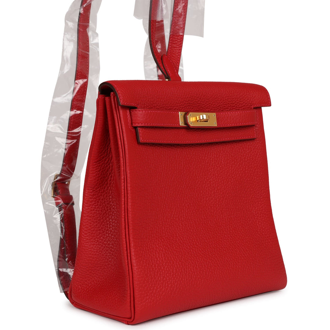 Top quality Hermes Kelly Ado II Backpack Rouge Casaque Clemence Gold Hardware