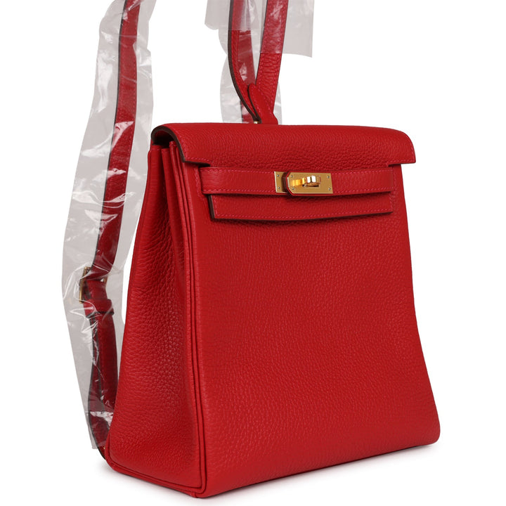 Top quality Hermes Kelly Ado II Backpack Rouge Casaque Clemence Gold Hardware