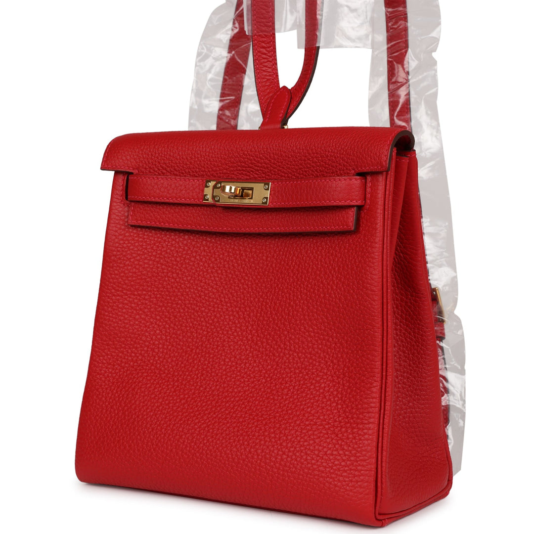 Top quality Hermes Kelly Ado II Backpack Rouge Casaque Clemence Gold Hardware