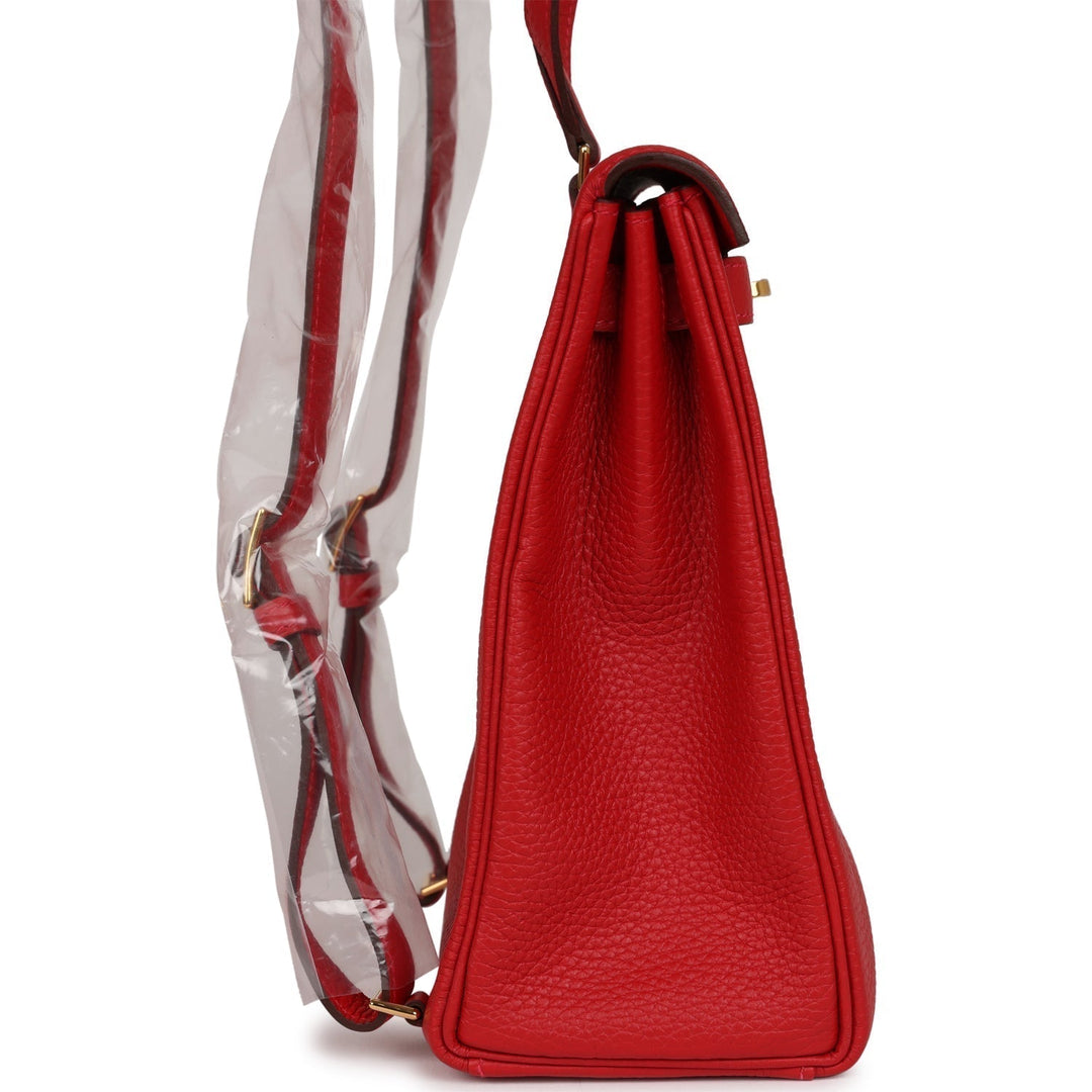 Top quality Hermes Kelly Ado II Backpack Rouge Casaque Clemence Gold Hardware