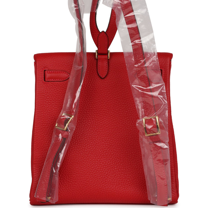 Top quality Hermes Kelly Ado II Backpack Rouge Casaque Clemence Gold Hardware