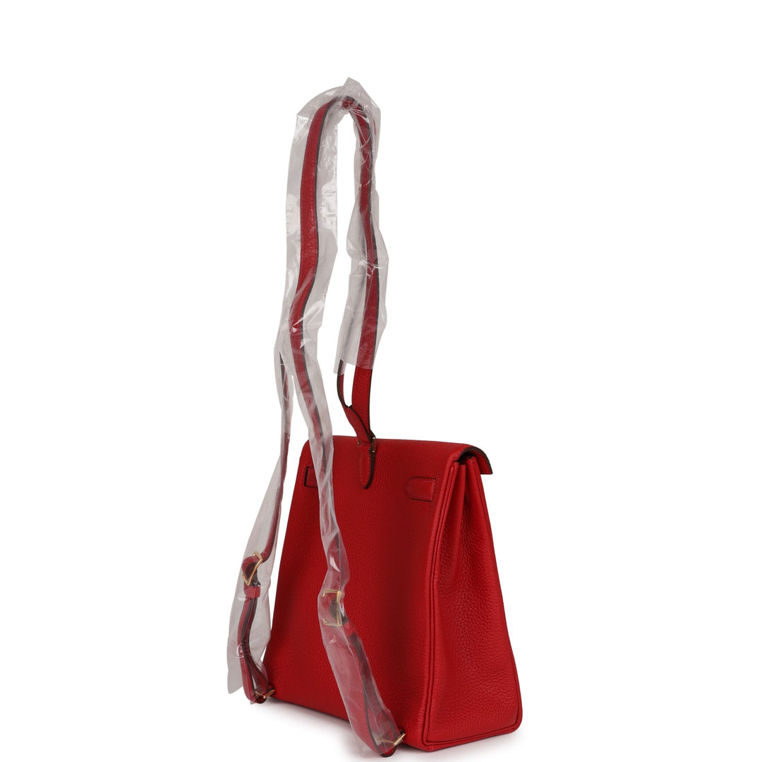 Top quality Hermes Kelly Ado II Backpack Rouge Casaque Clemence Gold Hardware