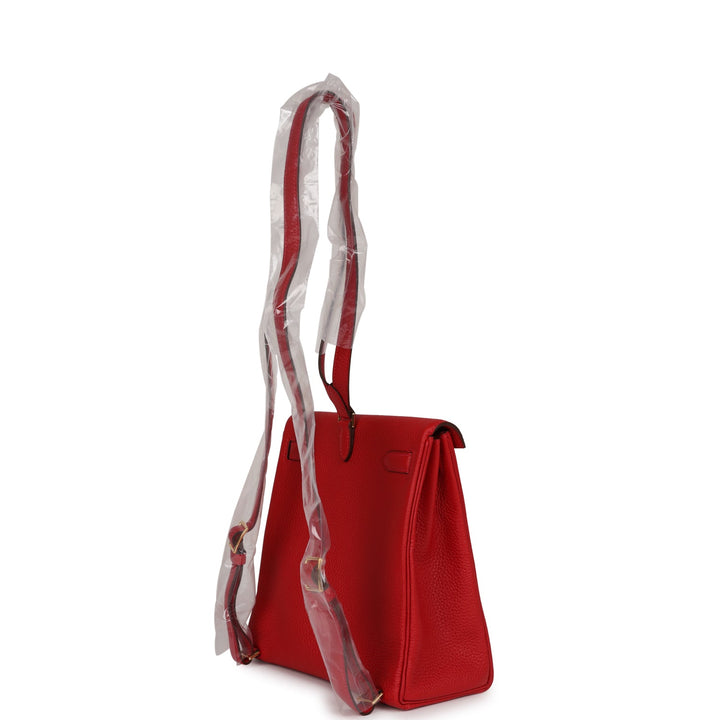 Top quality Hermes Kelly Ado II Backpack Rouge Casaque Clemence Gold Hardware