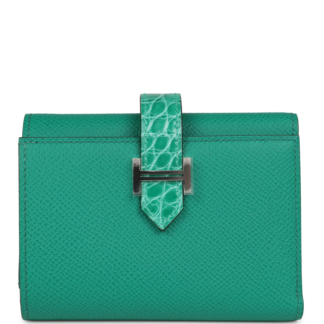 Top quality Hermes Bearn Compact Wallet Touch Vert Jade Alligator and Epsom Palladium Hardware