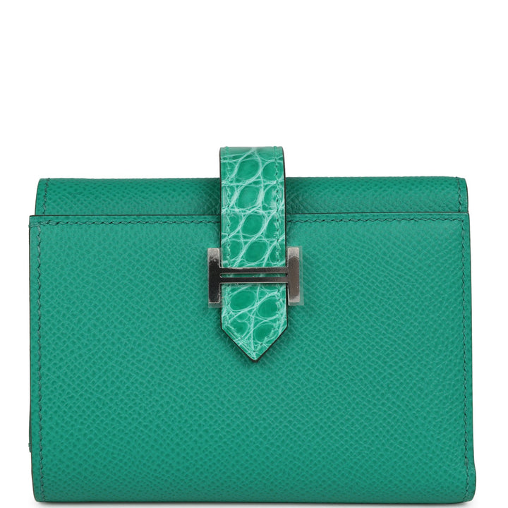 Top quality Hermes Bearn Compact Wallet Touch Vert Jade Alligator and Epsom Palladium Hardware