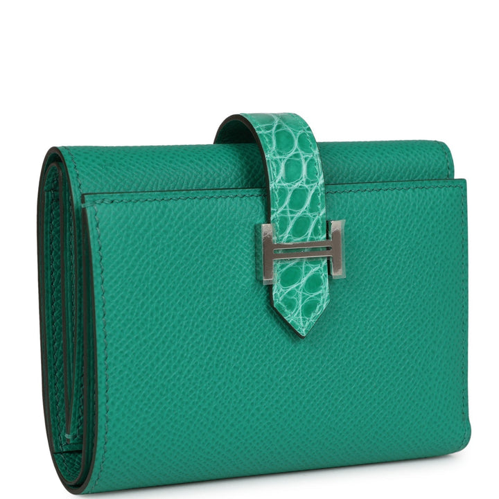 Top quality Hermes Bearn Compact Wallet Touch Vert Jade Alligator and Epsom Palladium Hardware