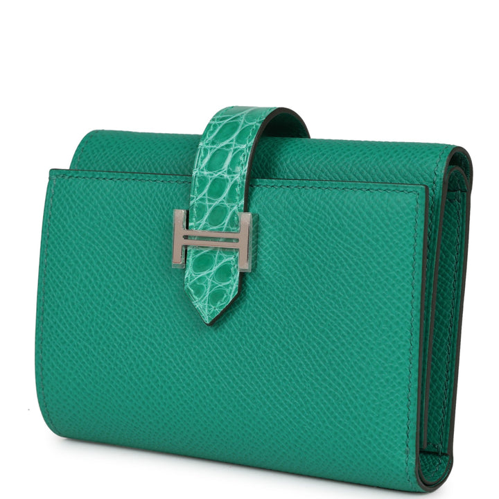 Top quality Hermes Bearn Compact Wallet Touch Vert Jade Alligator and Epsom Palladium Hardware