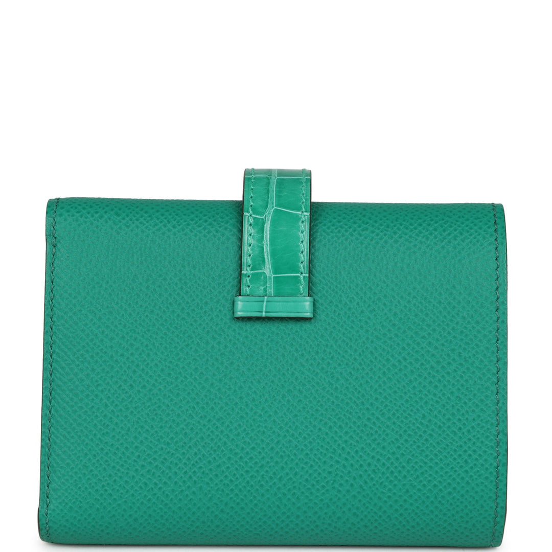 Top quality Hermes Bearn Compact Wallet Touch Vert Jade Alligator and Epsom Palladium Hardware