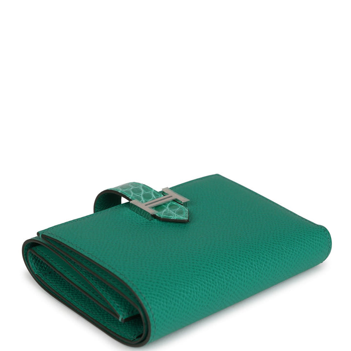 Top quality Hermes Bearn Compact Wallet Touch Vert Jade Alligator and Epsom Palladium Hardware