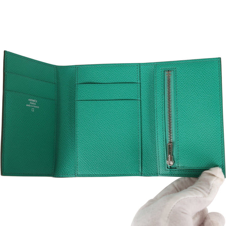 Top quality Hermes Bearn Compact Wallet Touch Vert Jade Alligator and Epsom Palladium Hardware