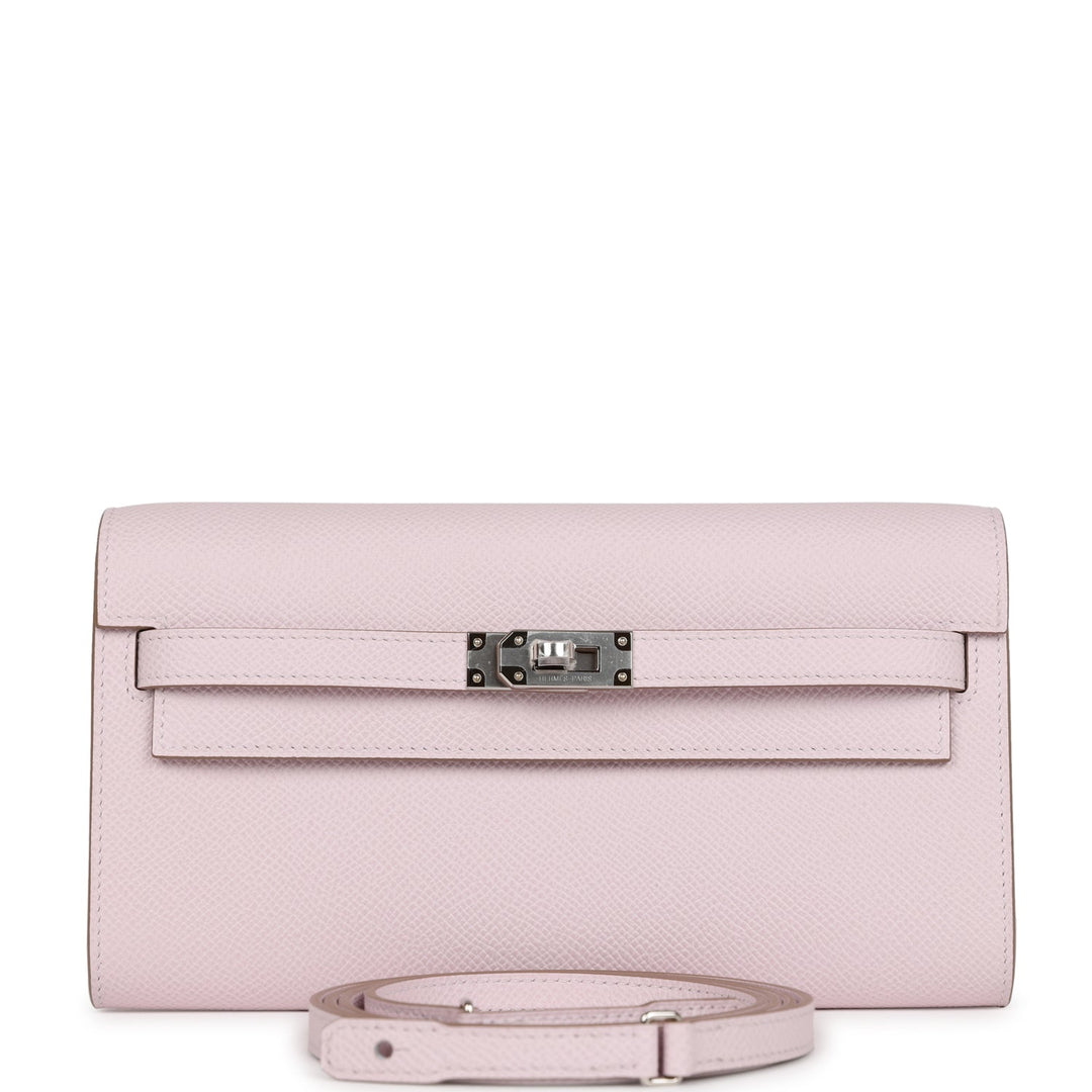Top quality Hermes Kelly Wallet To Go Mauve Pale Epsom Palladium Hardware