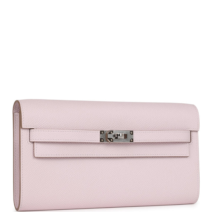 Top quality Hermes Kelly Wallet To Go Mauve Pale Epsom Palladium Hardware